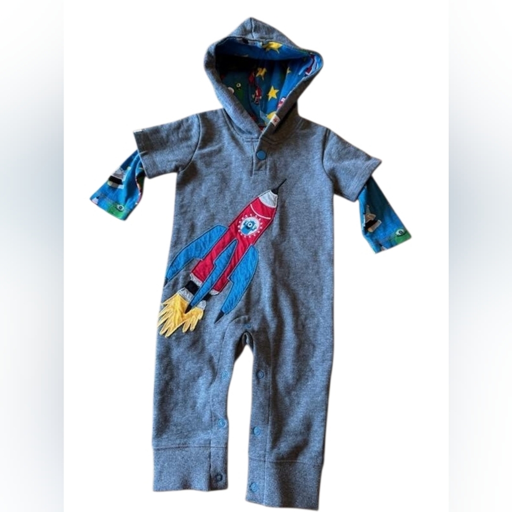 Hatley Rocket Ship Hooded Romper 3-6M Baby One Piece